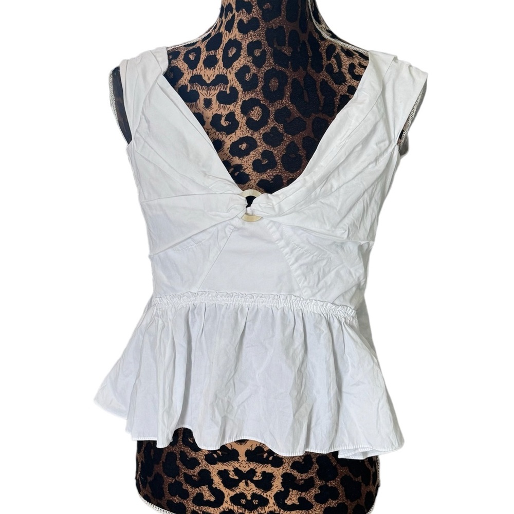 Peter Pilotto  Womens Cotton V-Neck Off The Shoulder Blouse Top White Sz 6